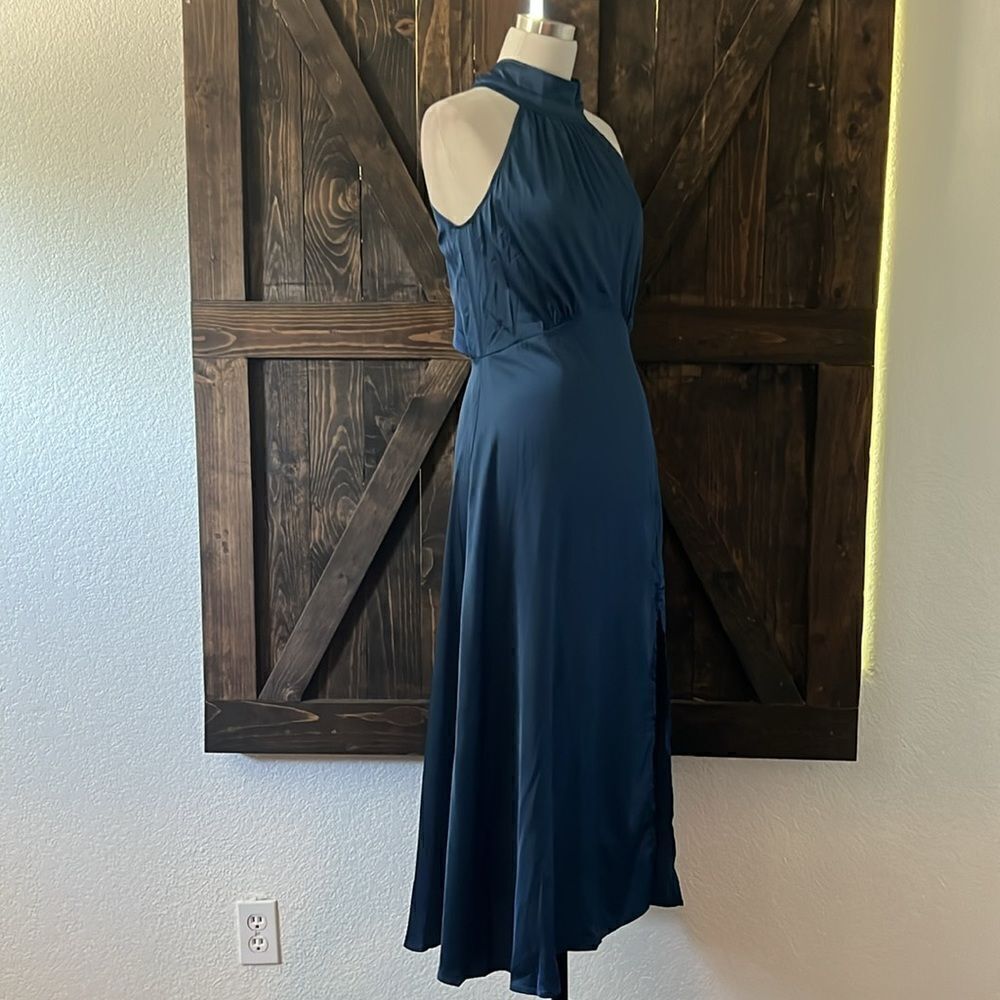 Satin Fall Solid Color Sexy High Waist Slit Neck Evening Dress Homecoming Dress - Picture 8 of 15